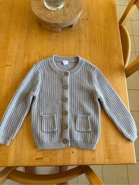 Kids unisex Ribbed Button-Front Cardigan Jacket - Light Gray brand new 3T